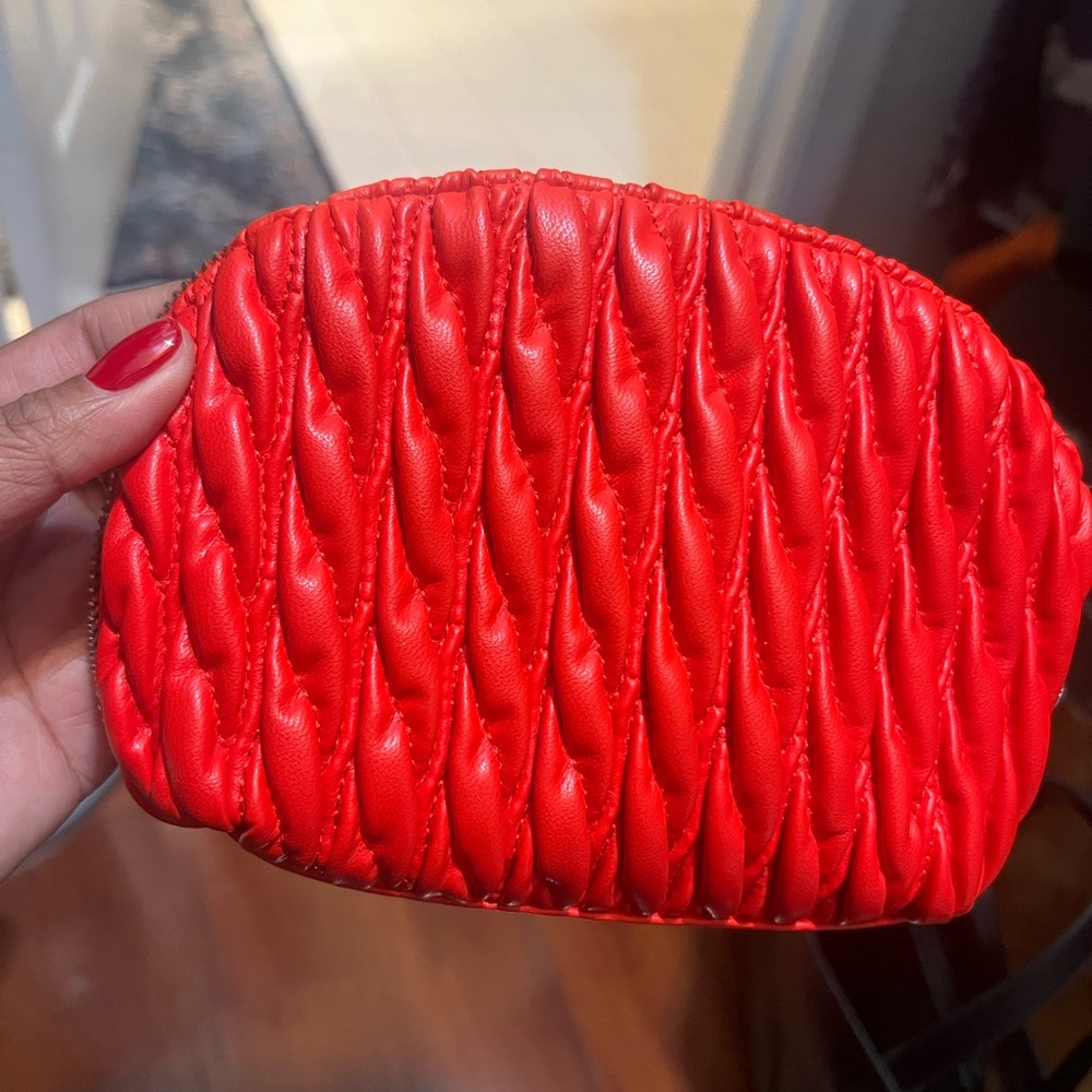 a new day Red Quilted Cosmetic Bag